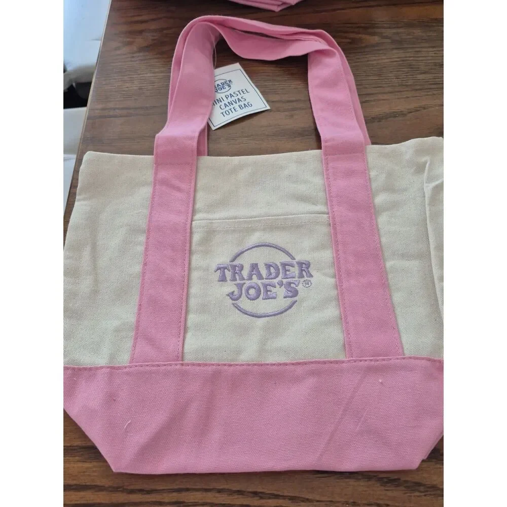 Spring 2026 Trader Joe’s Mini Pastel Canvas Tote Bag Set Of 4 In Stock Available - Picture 6 of 8